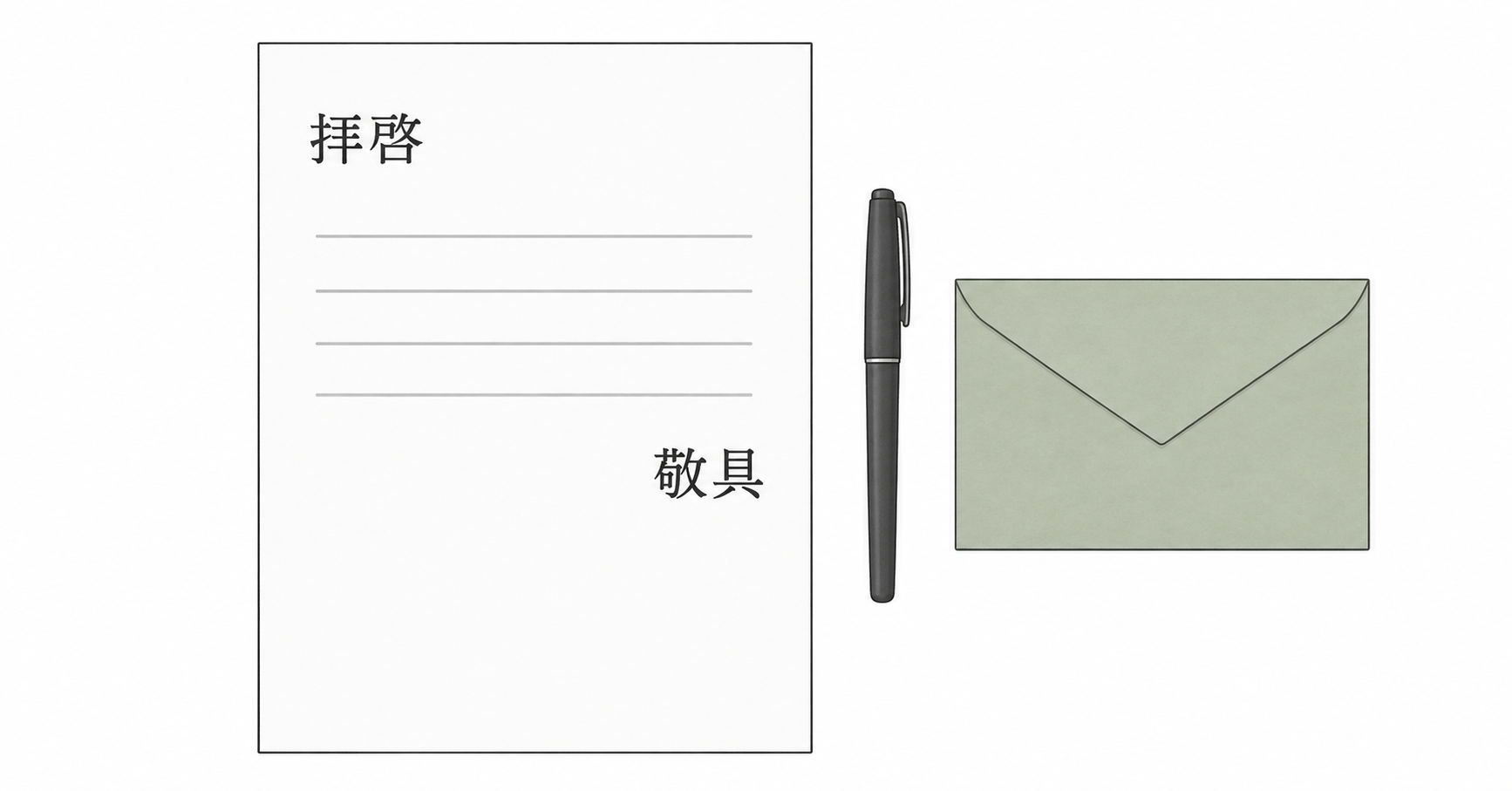 横書きの便箋の左上に拝啓、本文の下の右側に敬具を置いた手紙